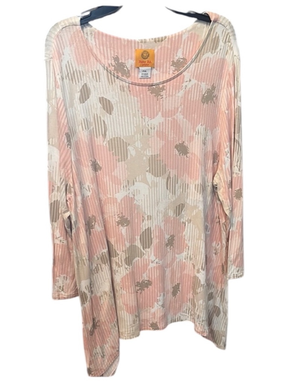 Ruby Rd Pink Ribbed 3/4 Sleeve Tunic - Picture 2 of 5